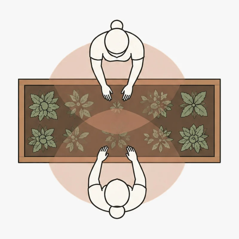 Ilustracija: 100 cm široka greda, dosegljiva z obeh strani